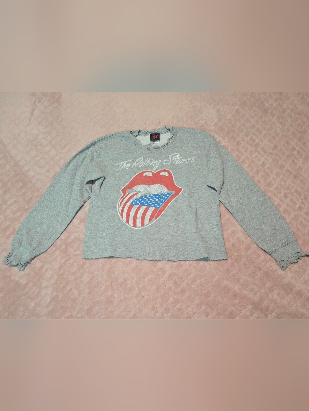 The Rolling Stones Distressed Grey Sweatshirt Womens Size Small Long Sleeve Top